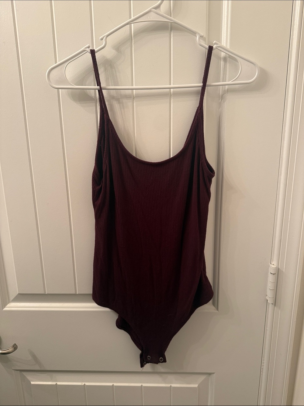American Eagle Outfitters Ribbed Wine Scoop Neck Bodysuit